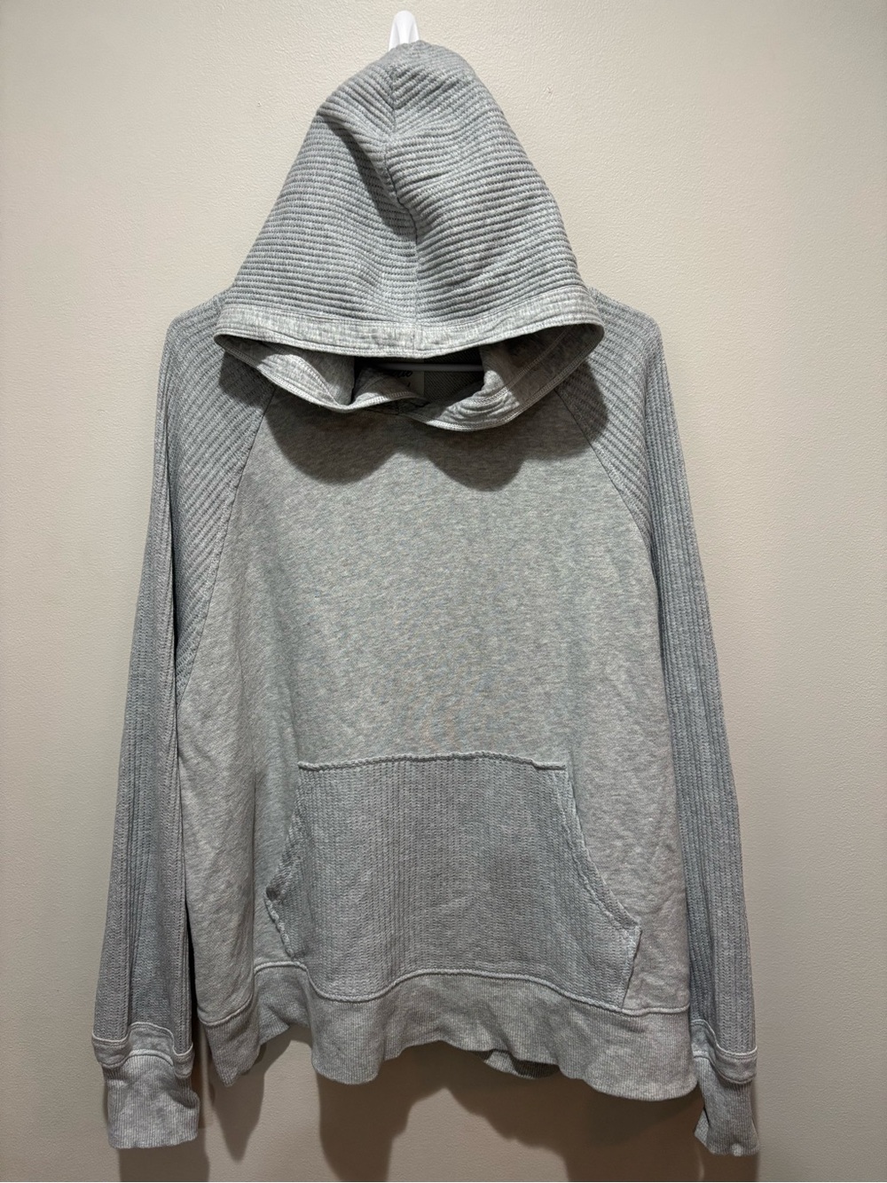 Aeri Waffle Knit Heather Gray Pullover Hoodie Oversized Comfy Cozy Cotton XL